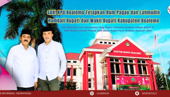 SAH! KPU Boalemo Tetapkan Rum Pagau dan Lahmudin Hambali sebagai Bupati dan Wakil Bupati Terpilih Pilkada 2024