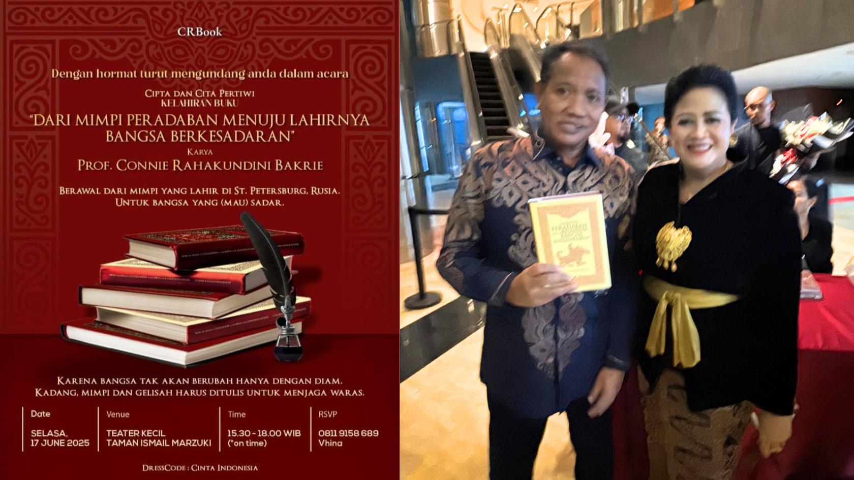 Wakil Ketua DPRD Provinsi Gorontalo Ridwan Monoarfa saat bersama Prof Connie Rahakundini Bakrie dalam avcara peluncuran buku “Bangsa Berkesadaran Adalah Milik Pemuda”