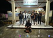 Tersangka saat diamankan oleh Tim Opsnal Resmob Otanaha Polda Gorontalo, dengan dukungan dari Tim Opsnal Resmob Polres Bolaang Mongondo