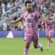 Lionel Messi (10), penyerang Inter Miami, bereaksi setelah mencetak gol pada babak pertama pertandingan MLS melawan Nashville SC di Fort Lauderdale, Florida, Sabtu, 12 Juli 2025. (foto.Ist)