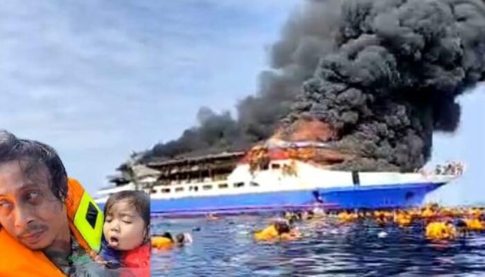 Kapal Barcelona V Terbakar di Perairan Talise, Ratusan Penumpang Lompat ke Laut