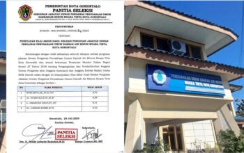 Pemerintah Kota Gorontalo melalui Panitia Seleksi (Pansel) resmi mengumumkan hasil akhir seleksi pengisian jabatan Dewan Pengawas Perusahaan Umum Daerah (Perumda) Air Minum Muara Tirta