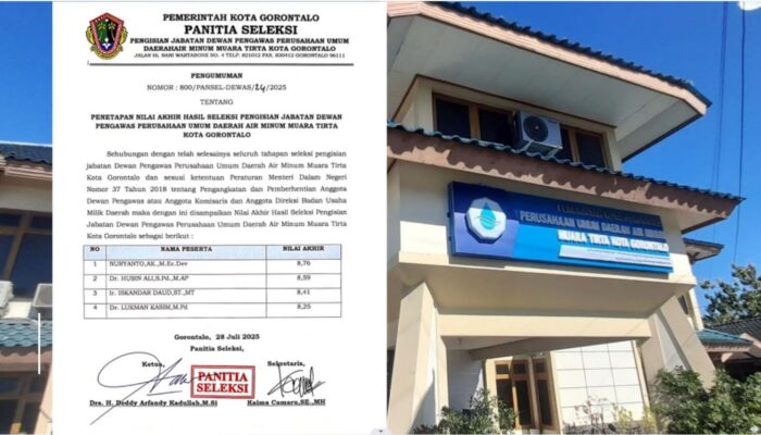 Pemkot Gorontalo Umumkan Hasil Akhir Seleksi Dewan Pengawas Perumda Air Minum Muara Tirta