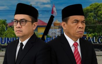 Rektor Universitas Gorontalo (UG) Dr. Sofyan Abdullah dengan Mohamad Rolly Paramata Ketua Yayasan Duluwo Limo Lo Pohalaa (DLP) Gorontalo. (Foto:Ilustrasi ai)/Ulanda.id