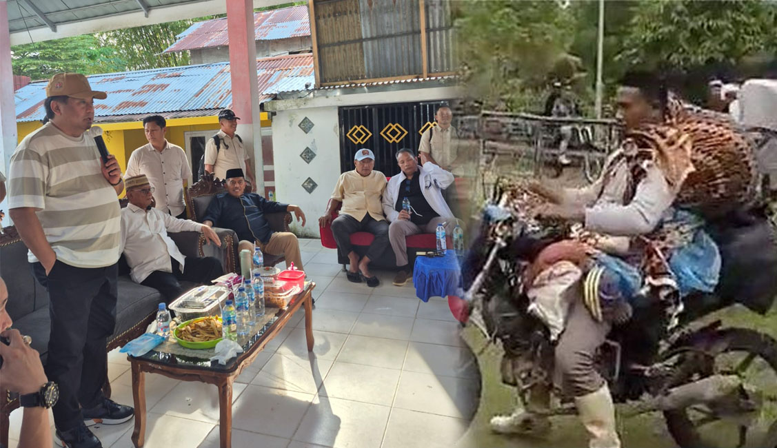 Rahmat Gobel menyerahkan bantuan kepada warga yang sebelumnya terpaksa mengangkut jenazah menggunakan motor/Ulanda.id