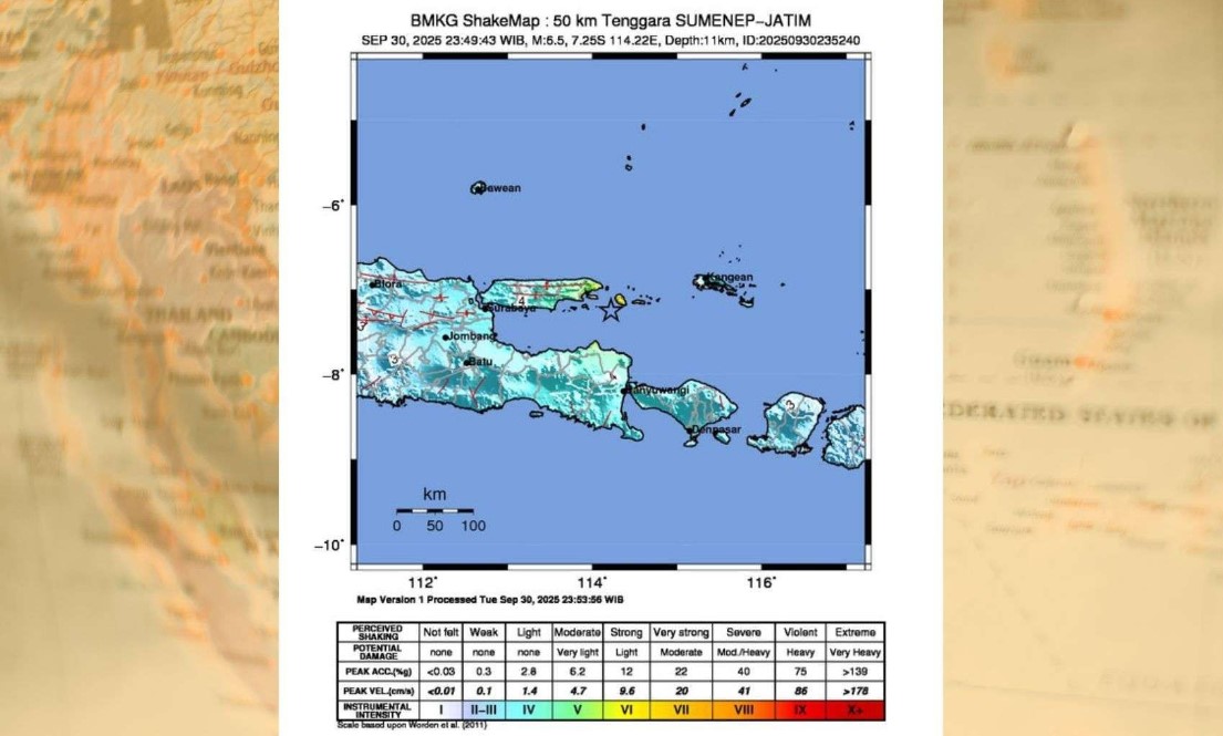 Data laporan gempa yang dihimpun BMKG, Selasa (30/9/2025). (Foto: Dok. BMKG)/Ulanda.id